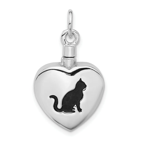 Enamel Heart with Cat Ash Holder Charm Pendant in Real 925 Sterling Silver