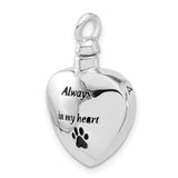 Enamel Heart with Paw Print Ash Holder Charm Pendant in Real 925 Sterling Silver