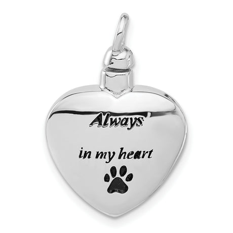 Enamel Heart with Paw Print Ash Holder Charm Pendant in Real 925 Sterling Silver