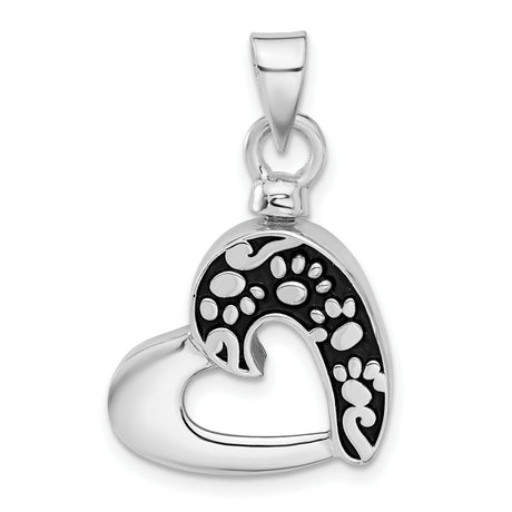 Enamel Heart with Paw Prints Charm Pendant in Real 925 Sterling Silver