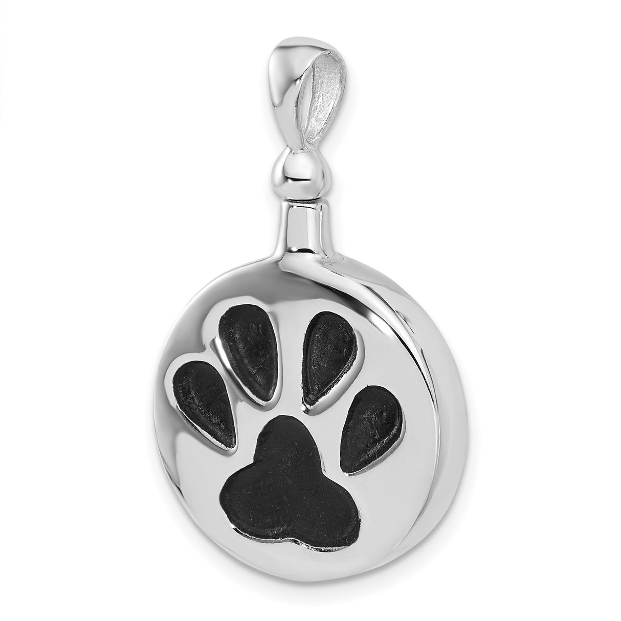 Enamel Round Paw Print Ash Holder Charm Pendant in Real 925 Sterling Silver