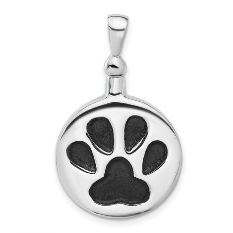 Enamel Round Paw Print Ash Holder Charm Pendant in Real 925 Sterling Silver