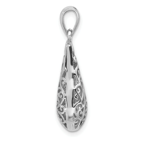 Sterling Silver Teardrop Pendant with Openwork Scroll Design, Vintage Filigree Style Charm