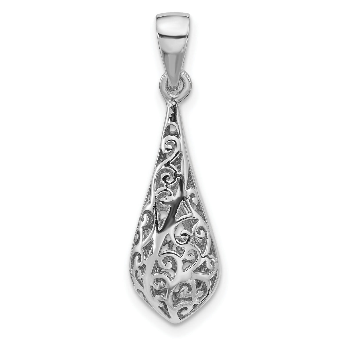 Sterling Silver Teardrop Pendant with Openwork Scroll Design, Vintage Filigree Style Charm