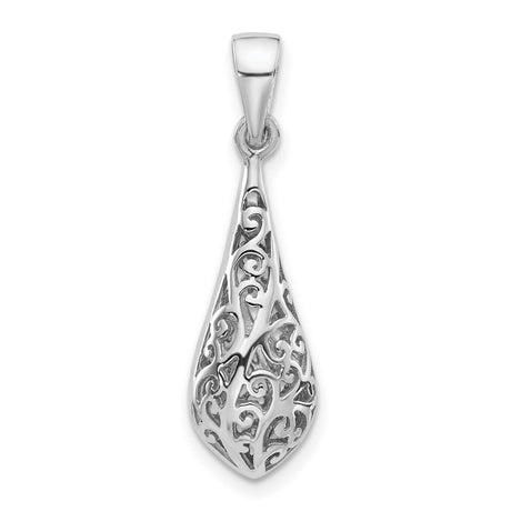 Sterling Silver Teardrop Pendant with Openwork Scroll Design, Vintage Filigree Style Charm