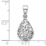Sterling Silver Teardrop Pendant with Openwork Floral Design, Nature Inspired Jewelry for Women
