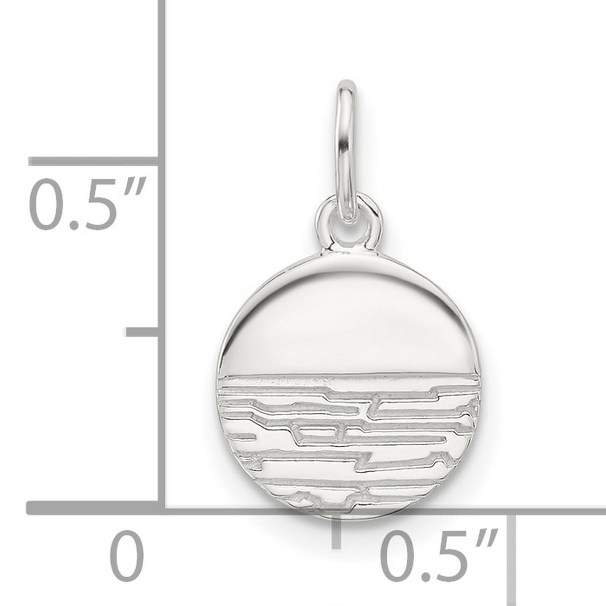 Sterling Silver Round Pendant with Horizon and Water Design, Ocean-Inspired Charm