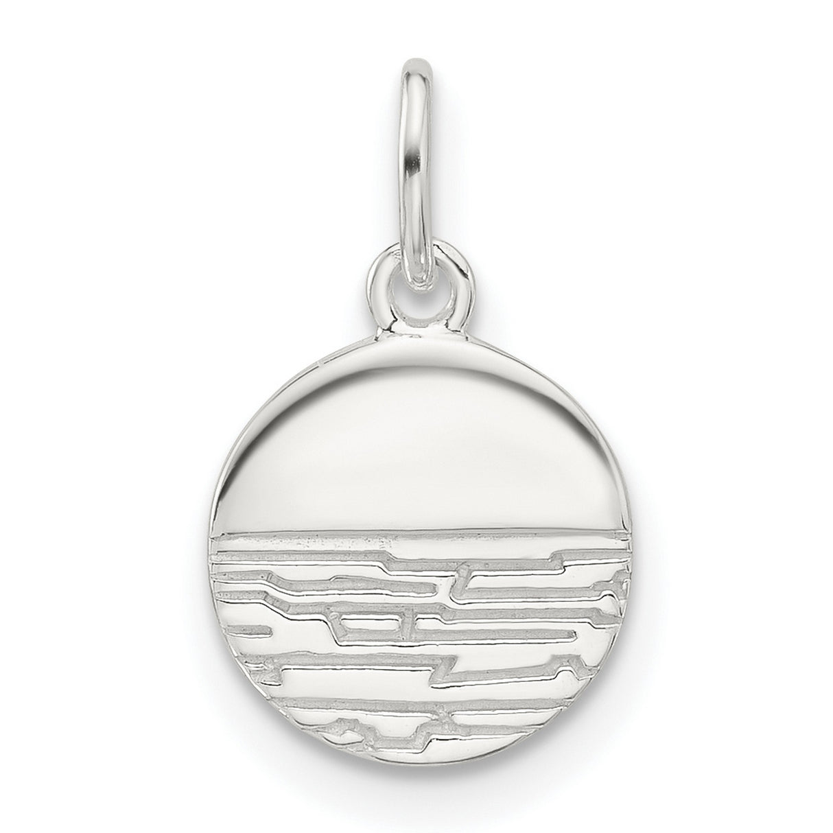 Sterling Silver Round Pendant with Horizon and Water Design, Ocean-Inspired Charm