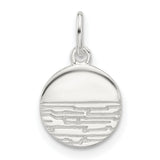 Sterling Silver Round Pendant with Horizon and Water Design, Ocean-Inspired Charm