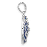Sterling Silver Oval Pendant with Filigree Swirl Design and Cubic Zirconia Accents