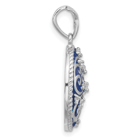 Sterling Silver Oval Pendant with Filigree Swirl Design and Cubic Zirconia Accents