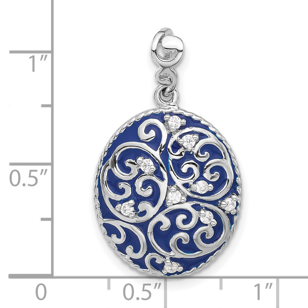 Sterling Silver Oval Pendant with Filigree Swirl Design and Cubic Zirconia Accents