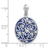 Sterling Silver Oval Pendant with Filigree Swirl Design and Cubic Zirconia Accents