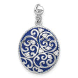 Sterling Silver Oval Pendant with Filigree Swirl Design and Cubic Zirconia Accents