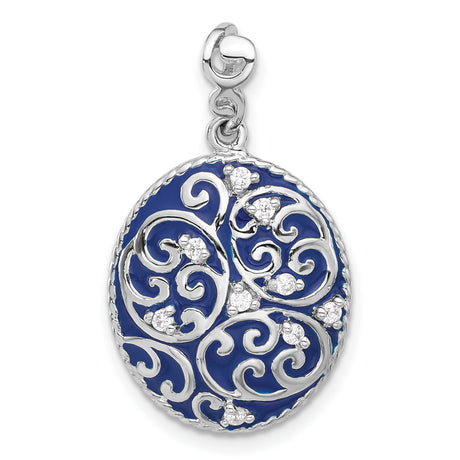 Sterling Silver Oval Pendant with Filigree Swirl Design and Cubic Zirconia Accents