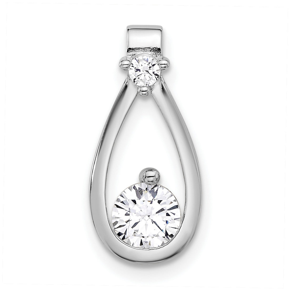 Sterling Silver Teardrop Pendant with Cubic Zirconia, Minimalist Sliding Chain Design