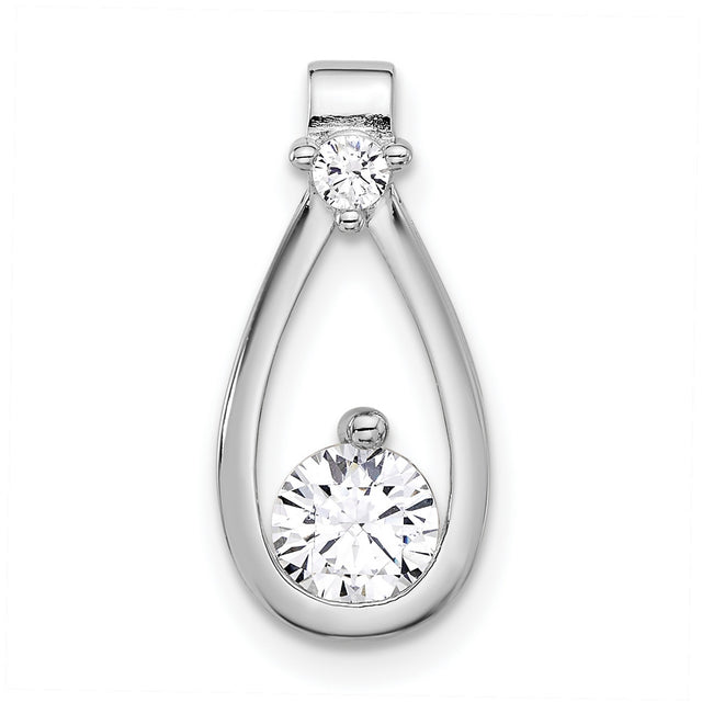 Sterling Silver Teardrop Pendant with Cubic Zirconia, Minimalist Sliding Chain Design