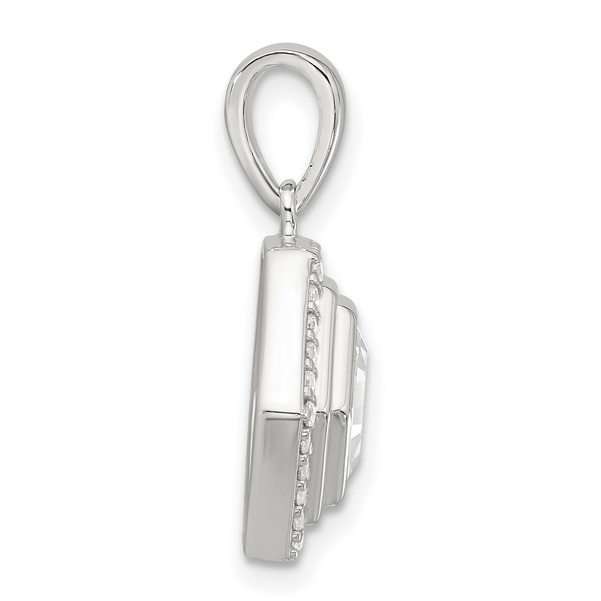 Sterling Silver Hexagon Pendant with Step-Cut Cubic Zirconia and Halo Design