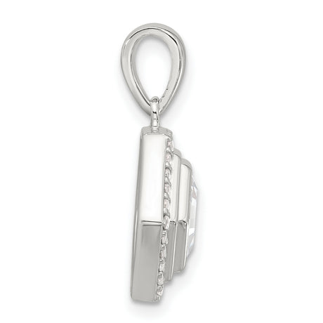 Sterling Silver Hexagon Pendant with Step-Cut Cubic Zirconia and Halo Design