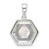Sterling Silver Hexagon Pendant with Step-Cut Cubic Zirconia and Halo Design