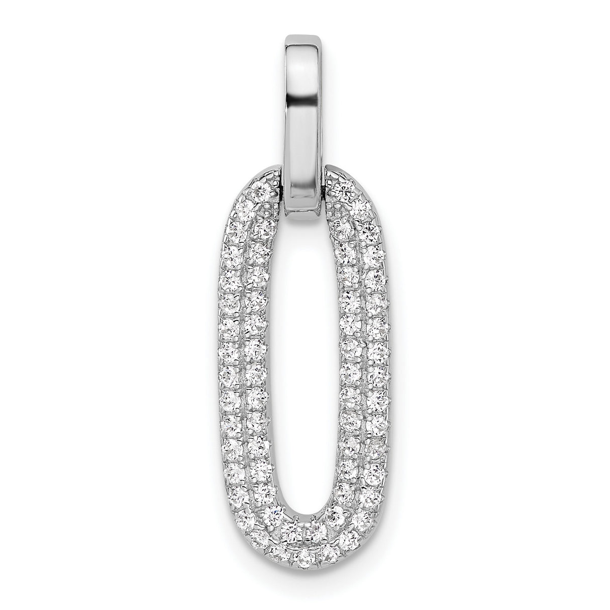 Sterling Silver Pendant with Cubic Zirconia, Elongated Oval Minimalist Design for Women