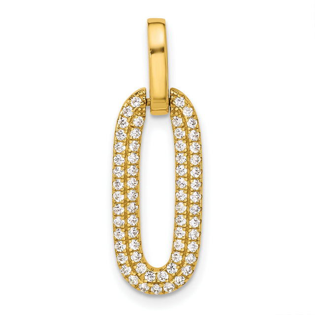 Sterling Silver Oval Link Pendant with Cubic Zirconia, Gold-Plated Modern Geometric Design