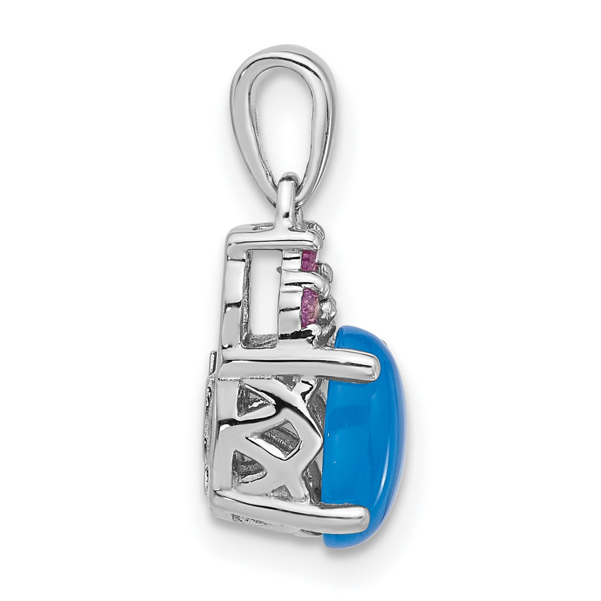 Sterling Silver Pendant with Oval Onyx and Lab Created Pink Sapphire Accents