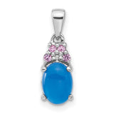 Sterling Silver Pendant with Oval Onyx and Lab Created Pink Sapphire Accents