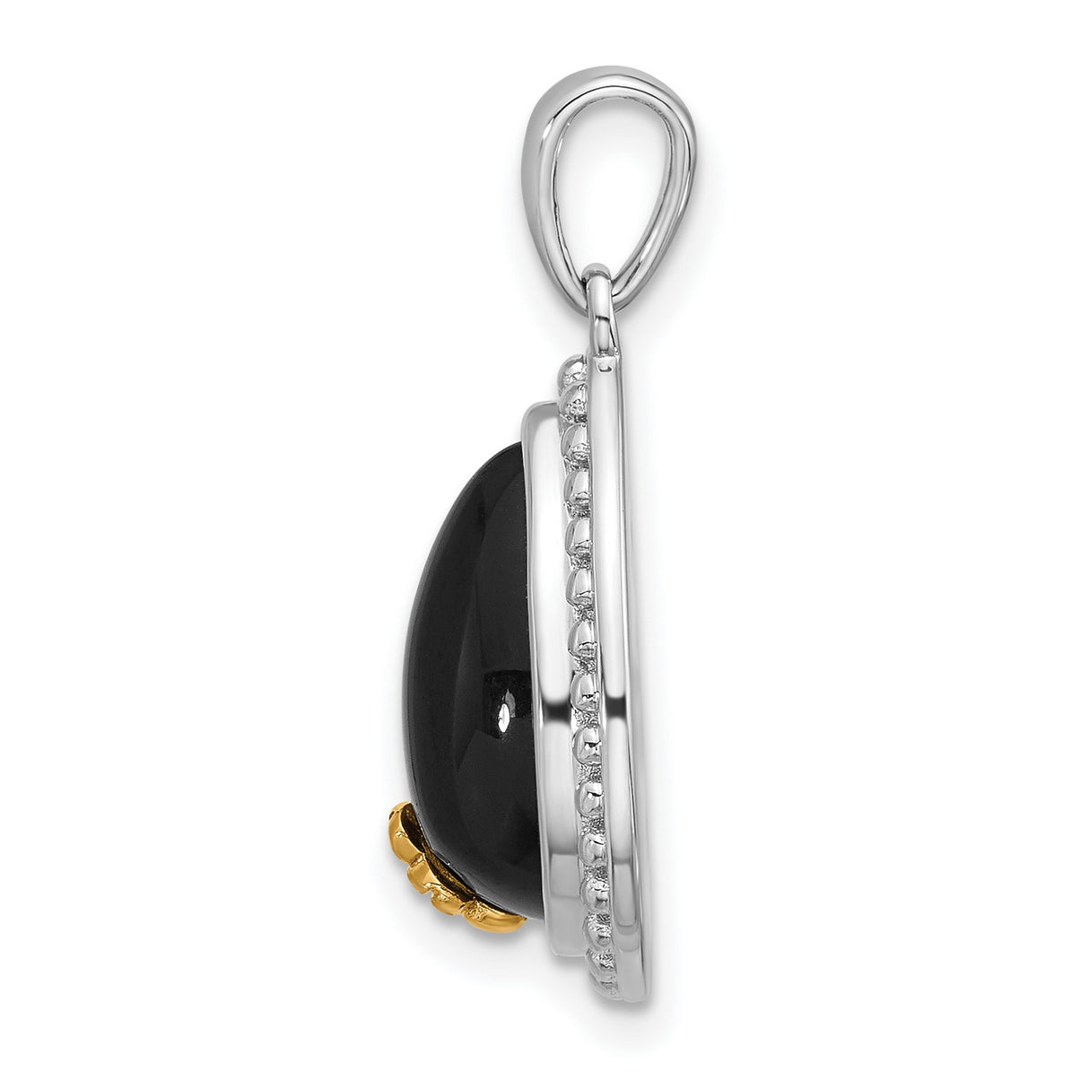 Sterling Silver Teardrop Pendant with Onyx and 14k Gold Floral Accent