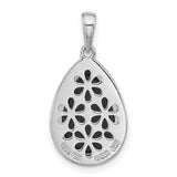 Sterling Silver Teardrop Pendant with Onyx and 14k Gold Floral Accent