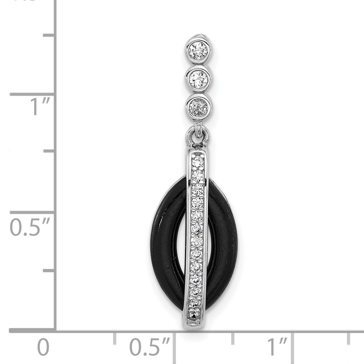 Sterling Silver Drop Earrings with Black Marquise Accent and Vertical Cubic Zirconia Row