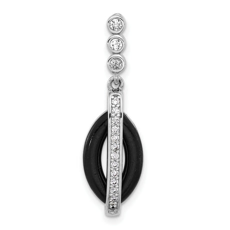 Sterling Silver Drop Earrings with Black Marquise Accent and Vertical Cubic Zirconia Row