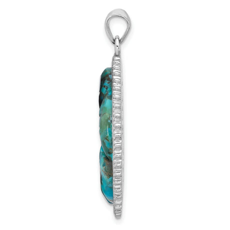 Sterling Silver Pendant with Carved Turquoise Flower Motif, Boho Floral Design