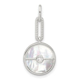 Sterling Silver Round Pendant with Mother-of-Pearl Inlay and Cubic Zirconia Accent