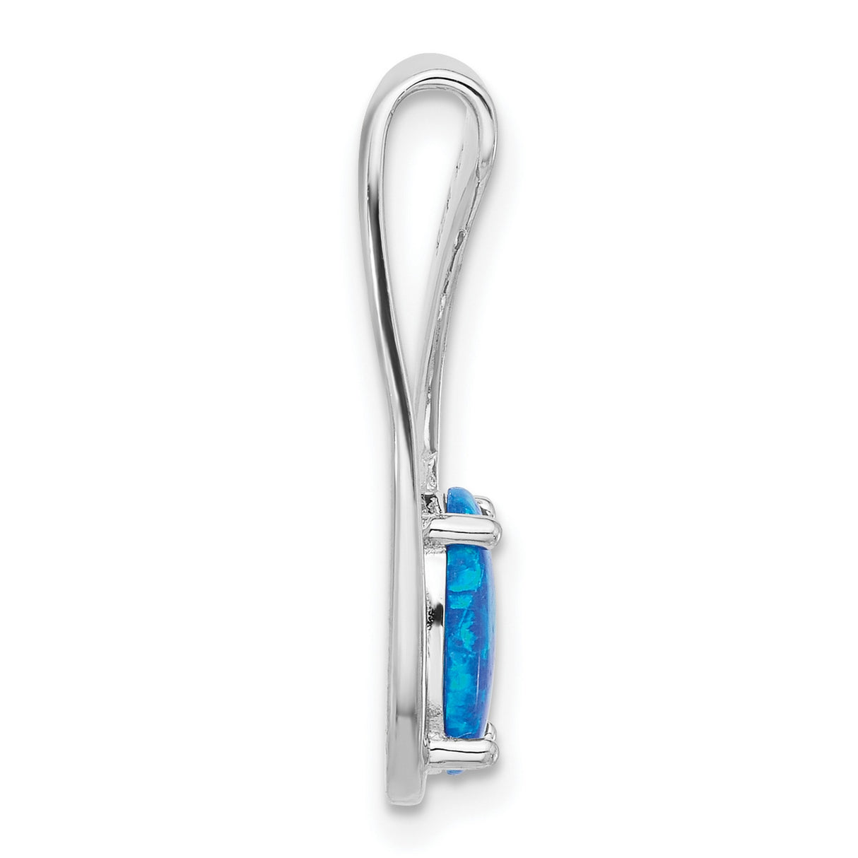 Sterling Silver Teardrop Pendant with Lab Created Blue Opal, Modern Minimalist Design