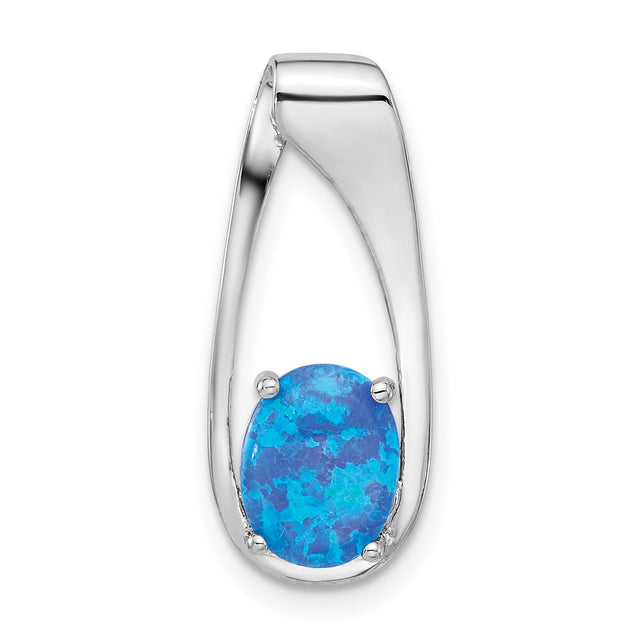 Sterling Silver Teardrop Pendant with Lab Created Blue Opal, Modern Minimalist Design