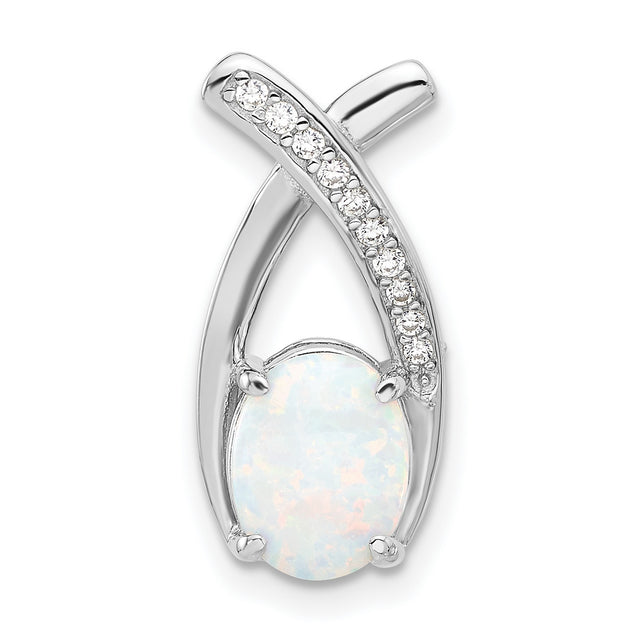 Sterling Silver Ichthys Pendant with Lab Created White Opal and Cubic Zirconia, Christian Infinity Design