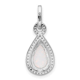 Sterling Silver Teardrop Pendant with Pear-Shaped Opal and Cubic Zirconia Halo