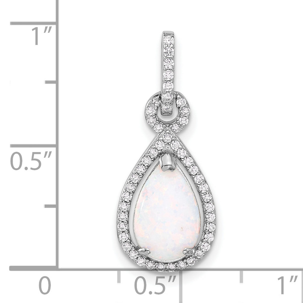 Sterling Silver Teardrop Pendant with Pear-Shaped Opal and Cubic Zirconia Halo