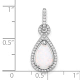 Sterling Silver Teardrop Pendant with Pear-Shaped Opal and Cubic Zirconia Halo