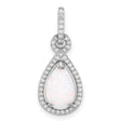 Sterling Silver Teardrop Pendant with Pear-Shaped Opal and Cubic Zirconia Halo