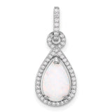 Sterling Silver Teardrop Pendant with Pear-Shaped Opal and Cubic Zirconia Halo