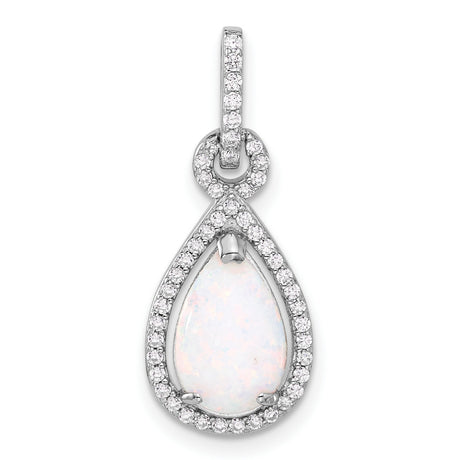 Sterling Silver Teardrop Pendant with Pear-Shaped Opal and Cubic Zirconia Halo