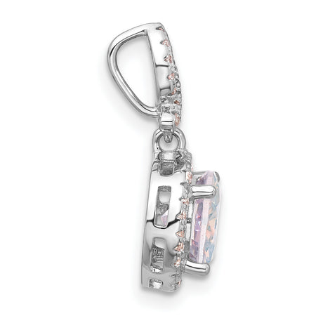 Sterling Silver Ribbon Pendant with Iridescent Cubic Zirconia and Pave Bail