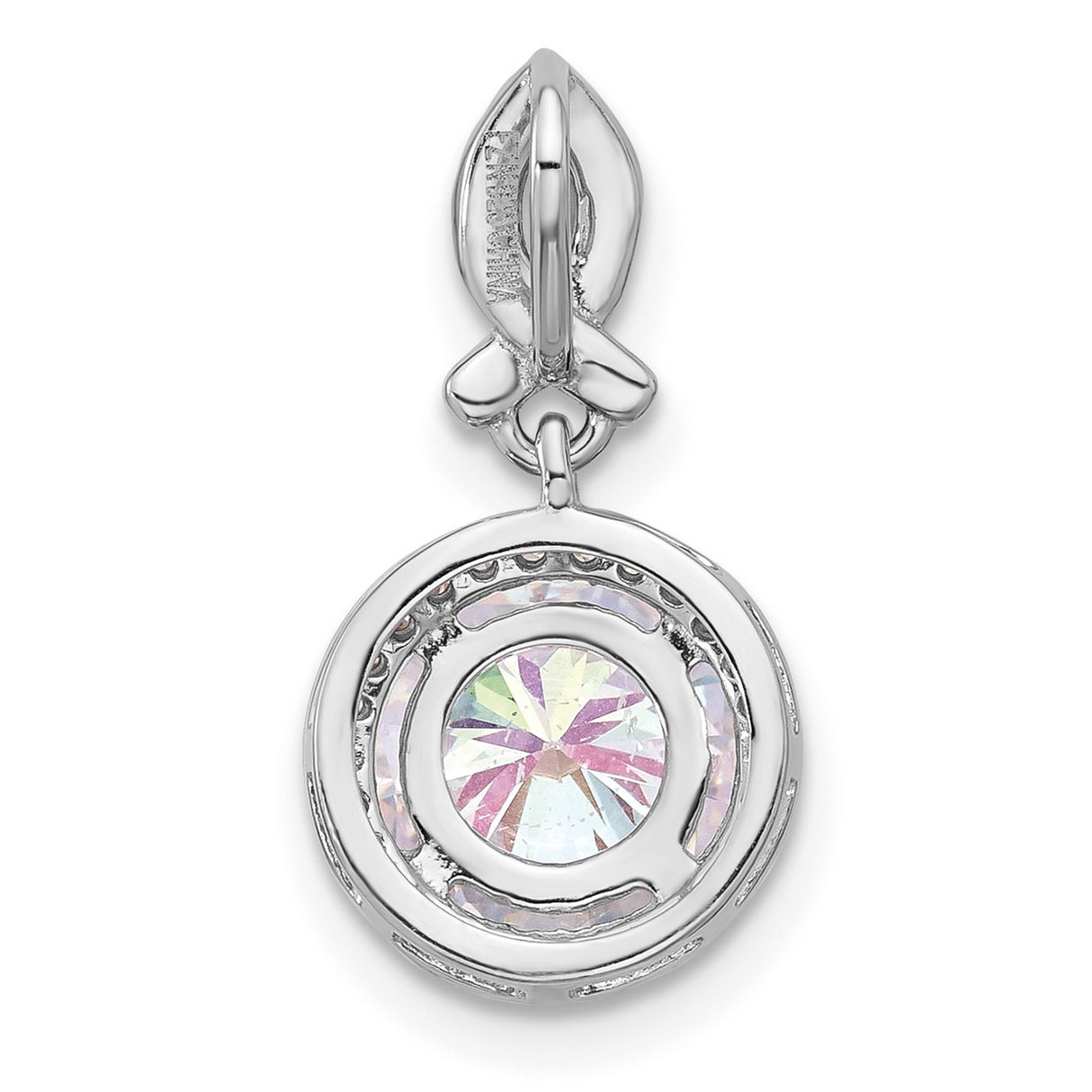 Sterling Silver Ribbon Pendant with Iridescent Cubic Zirconia and Pave Bail