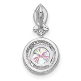 Sterling Silver Ribbon Pendant with Iridescent Cubic Zirconia and Pave Bail