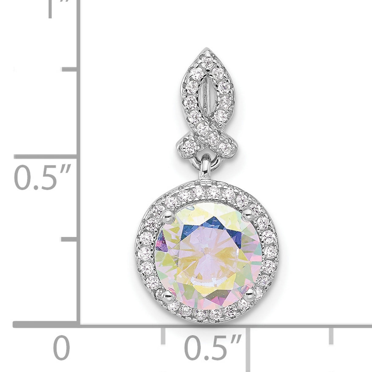 Sterling Silver Ribbon Pendant with Iridescent Cubic Zirconia and Pave Bail