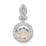 Sterling Silver Ribbon Pendant with Iridescent Cubic Zirconia and Pave Bail