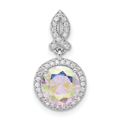 Sterling Silver Ribbon Pendant with Iridescent Cubic Zirconia and Pave Bail