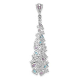 Sterling Silver Pendant with Amethyst, Blue Topaz and Cubic Zirconia, Teardrop Cascading Design